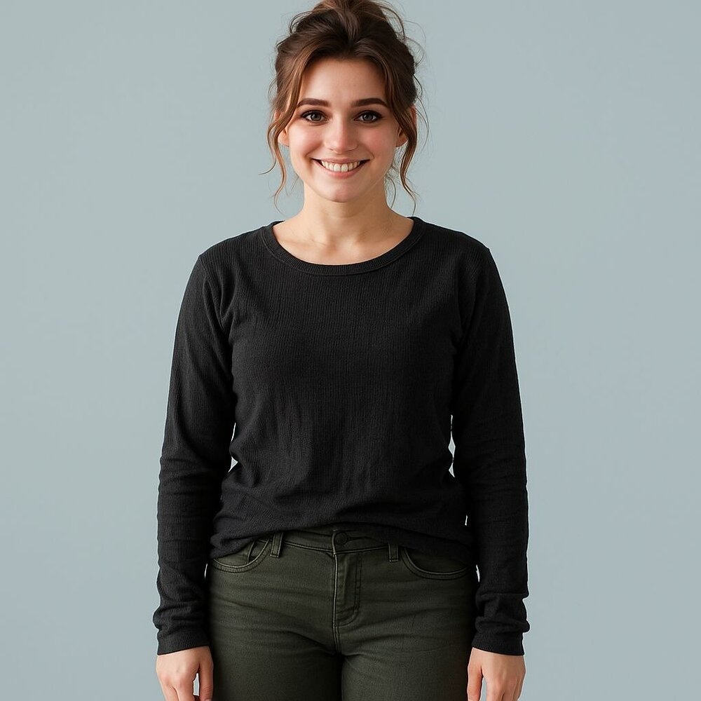 DYI Women's Long Sleeve Waffle Top Black Size Small